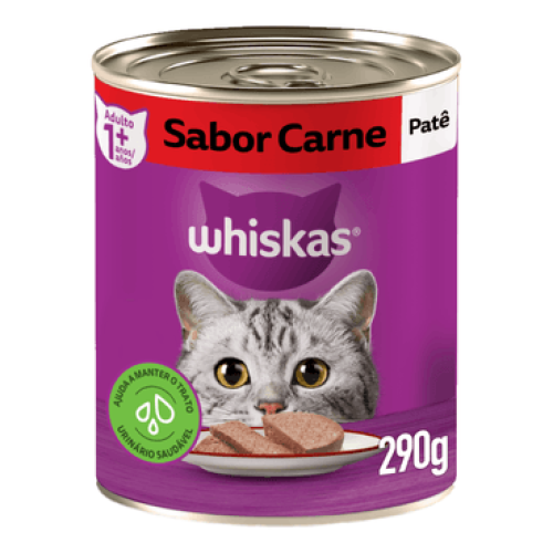 RAÇÃO ÚMIDA WHISKAS LATA PATÊ DE CARNE PARA GATOS ADULTOS 290 g